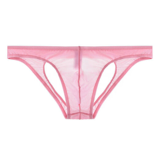 Ice silk double thong men's transparent underwear men's back empty hip lifting seamless low waist sexy pants for boys solid color black M