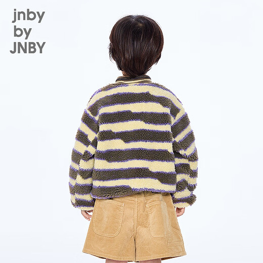 jnby by JNBY新款江南布衣童装仿皮草A型合体长袖翻领25秋男女童1P9T11730 964/卡其咖条/格 100 cm