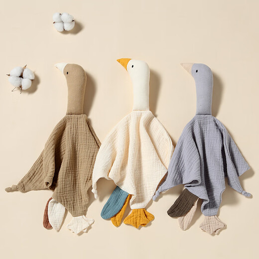 Jingmengyuan crumpled cloth comfort napkin baby can bite the doll sleep baby to sleep pure cotton gauze little swan hand puppet green cherry (goose) 1 pack
