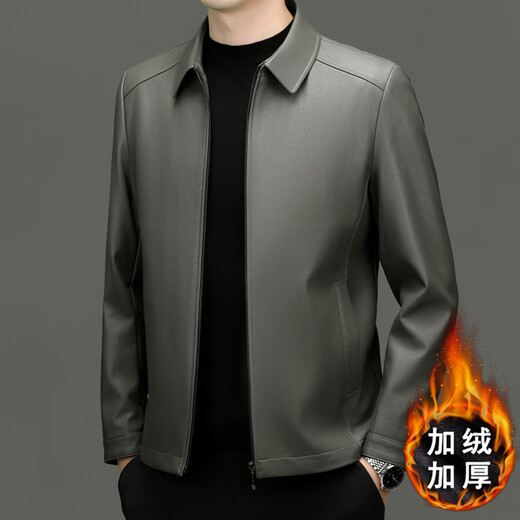 Lilang's new style executive leather jacket for men, all-match business coat, leather jacket, casual lapel, black regular M 170