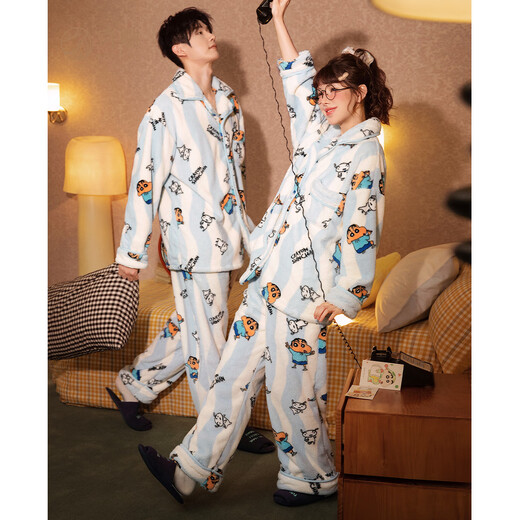 Gongdie Heat Storage Type Crayon Shin-chan Autumn and Winter Couple Pajamas Women's Thickened Royal Velvet Warm Home Clothes Men's Crayon Shin-chan Warm Velvet Suit Women's M (Recommended 80-100 Jin Jin equals 0.5 kg)