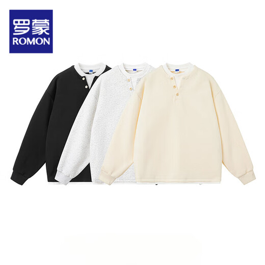 Romon sweatshirt men's 2025 spring and autumn new retro fake two-piece Henry collar versatile loose casual inner bottoming shirt long WY5503 black M size 28-29 - weight 95-110 Jin Jin is equal to 0.5 kg