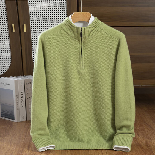 XJSGS international high-end brand half-zip cashmere sweater for men with cashmere sweater winter new bottoming middle-aged sweater high-end sky blue counter same style plus velvet winter style XL