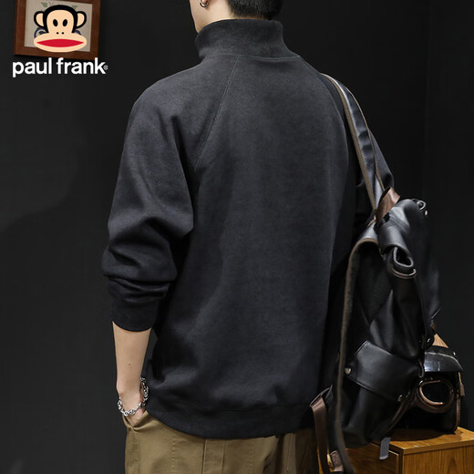 Paul Frank sweatshirt men's spring and autumn trendy half turtleneck jacket men's heavyweight large size tops black XL