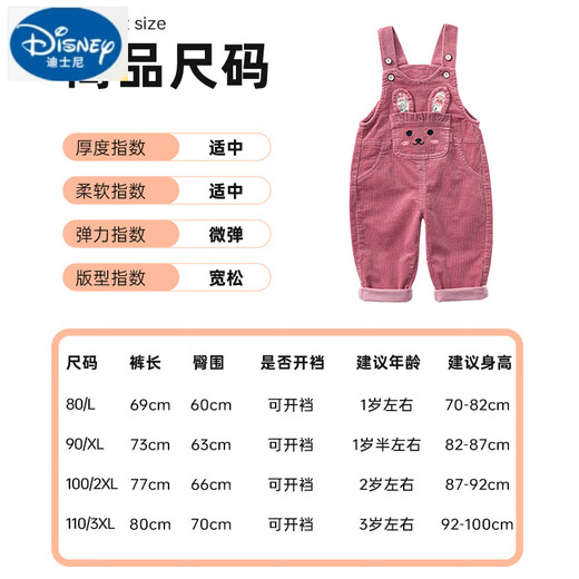 Disney (Disney) overalls for baby girls spring and autumn 2025 new girls spring wear children's corduroy baby children's pure cotton pants 7092 blue double layer plus velvet (10-20) 110cm (XXXL code/recommended 92-100cm)