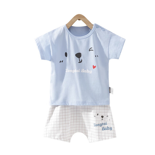 Baby Summer Set Thin Breathable Baby Clothes 1-Year-Old Boy's Two-piece Short-Sleeved Shorts Set Green 80 cm