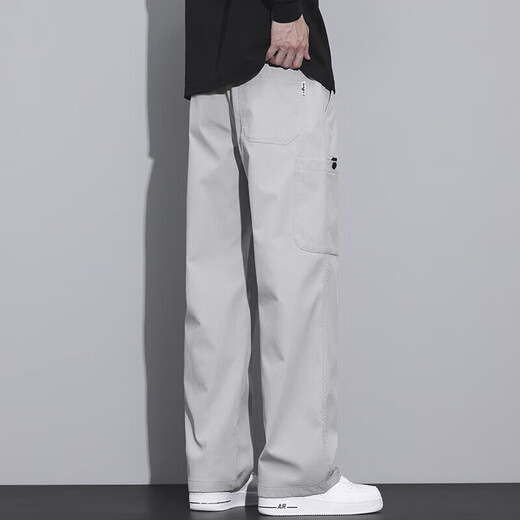 Fila Feijia 2025 Spring and Summer Nuevos pantalones casuales para hombres Pantalones de trabajo solos sueltos Pantalones de pierna ancha Z9856 gris claro fn m