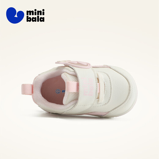 Minibala children's shoes, children's toddler shoes, winter new baby plus velvet warm baby walking shoes for men and women, soft-soled shoes, pink size 18, suitable for feet length 11.3-11.8cm