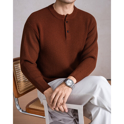 AX Armani broken code 2026 autumn and winter thickened two-button Henry collar men's sweater Yuanbao needle simple casual anti-black L