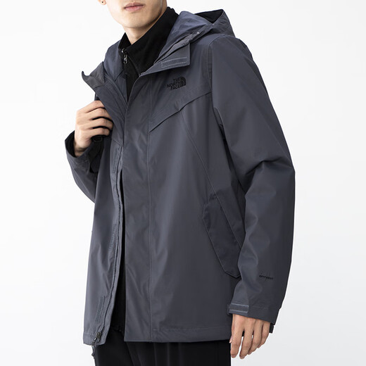 北面（The North Face）保暖运动防水可拆卸抓绒内胆三合一机能连帽冲锋衣冬季男款灰色 灰色 S