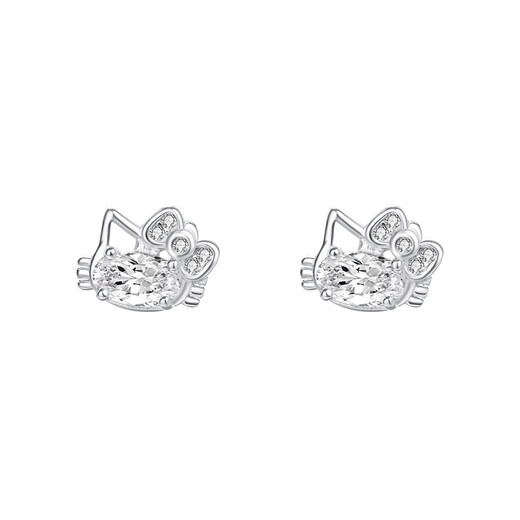 Lao Fengxiang 99 solid silver sterling silver kitten earrings 2025 new ear bone nails sweet ear piercing light luxury birthday gift for girls L-EZ0131 kitten earrings* brand gift box