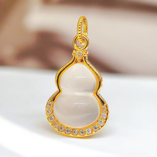 18K gold jade gourd pendant Fulu gourd gift noble elder gift mom birthday gift for girlfriend yellow chalcedony gourd