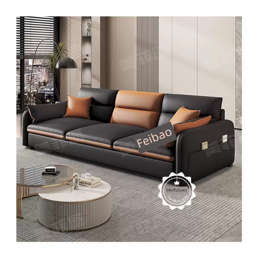 Yusenyi genuine leather small apartment luxury straight technology fabric sofa living room light new row of imperial concubine combination cream style north 3.2 meters straight sofa-footrest-coffee table no-wash technology cloth sponge cushion