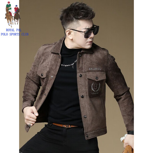 ROYAL PALM POLO SPORTS CLUB men's autumn new jacket men's European brand fashion trend sequin embroidery thickened warm long-sleeved jacket black (velvet) thickened 2XL recommended weight 135-150Jin Jin equals 0.5 kg