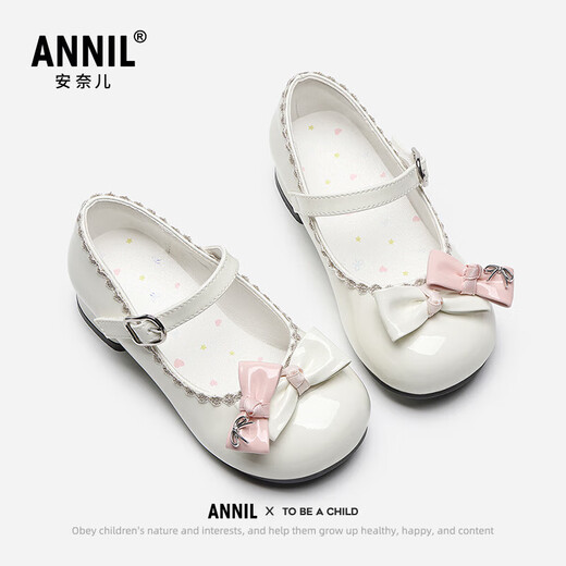 Annil Girls Princess Shoes 2025 Autumn New Mary Jane Lolita High Heel Leather Shoes Beige 34 Inner Length 21.8cm/Recommended Foot Length 20.8cm