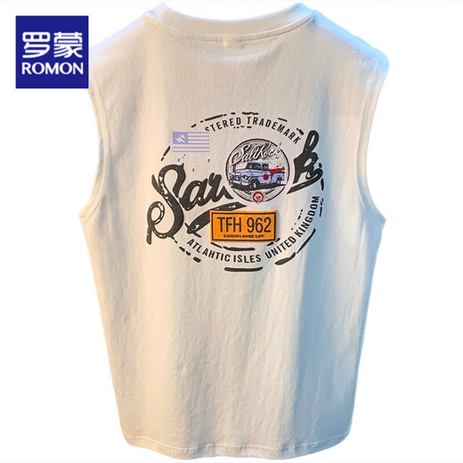 ROMON Loose American Vest Men's 2025 Summer Trendy Printed Sleeveless T-shirt Waistcoat Casual Sports T-shirt Men Black HJ9906-1 5XL