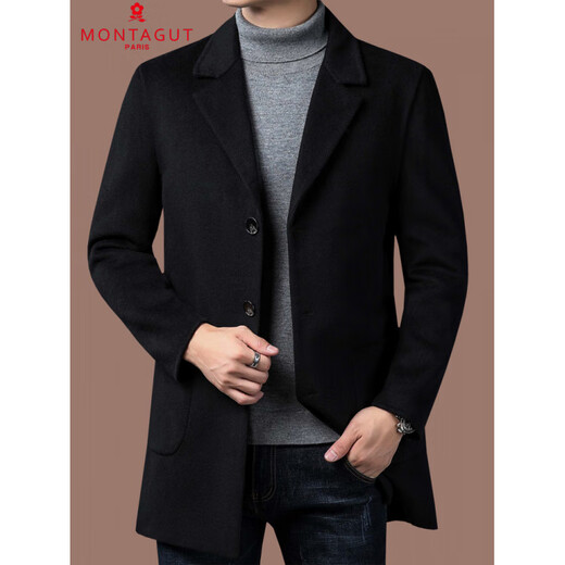 MONTAGUT Double-sided Cashmere Coat Men's Medium-Length Suit Collar Casual Autumn and Winter Middle-aged Wool Woolen Windbreaker Jacket Black S 165/84A