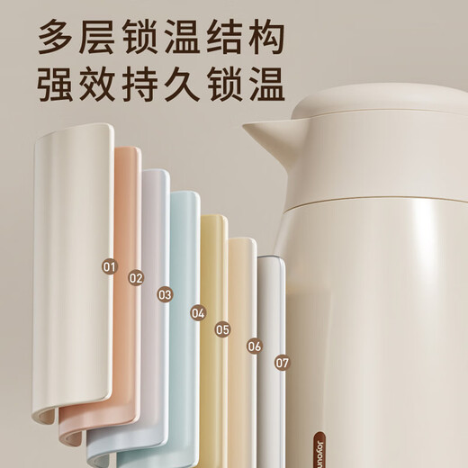 Joyoung thermos kettle home outdoor large capacity kettle 316L stainless steel vacuum lock thermos bottle hot water kettle cream white 2L