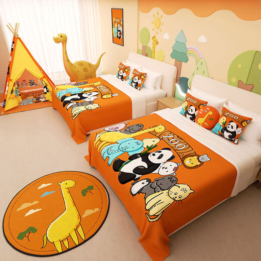 Yusenyi Hotel Hotel ovary bedside towel decoration arrangement bed cover theme holiday homestay cute children cartoon bed flag set off-zoo large triangle tent large tent + thick carpet