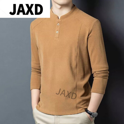 JAXD Minruo Customized Men's Wear 2025 Autumn New Henley Collar Sweatshirt Men's Long Sleeve. T-shirt German Velvet Warm Bottoming Shirt Gray Light Luxury L Weight 120-130Jin Jin is equal to 0.5 kg