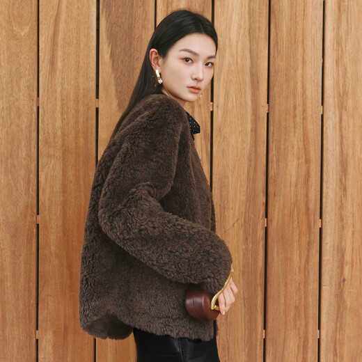 Eifini 100% sheep wool fur all-in-one college style horn button jacket 2025 autumn new style pumice gray S 85-110Jin Jin is equal to 0.5 kg