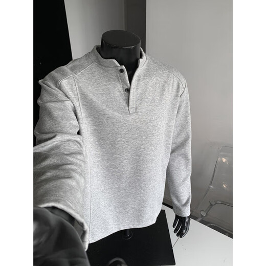 Semir American Polo Henley shirt men's long-sleeved T-shirt spring and autumn trend cleanfit inner casual men's base sweatshirt gray M