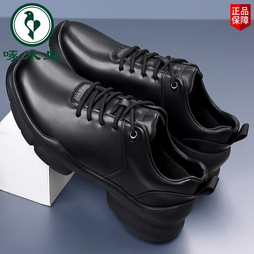 啄木鸟商务休闲皮鞋男鞋新款男士黑色皮面运动跑鞋软底公务通勤鞋爸爸鞋 9925黑色 38