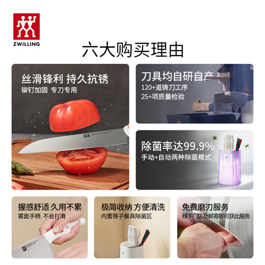 双立人（ZWILLING）刀具全套Pollux双重除菌刀具套装大白盾菜刀中片刀多用刀剪刀砍骨刀6件套AB款随机发货