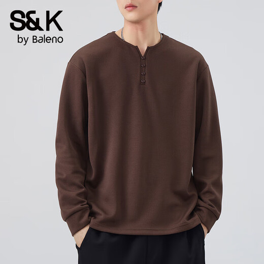 Baleno S&K series Henley collar men's long-sleeved T-shirt autumn trendy tops and sweatshirts spring and autumn inner layering shirts black M recommended 90-105 Jin Jin equals 0.5 kg