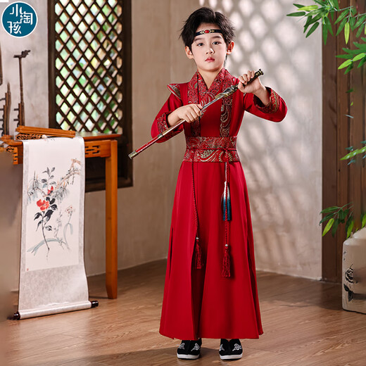 Little Taobao Tang suit boys Chinese style ancient style children Hanfu ancient costume Chinese school boys Mid-Autumn Festival costumes SMD05 red 130