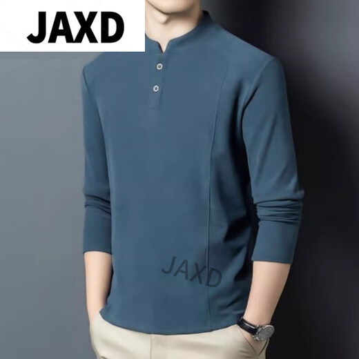 JAXD Minruo Customized Men's Wear 2025 Autumn New Henley Collar Sweatshirt Men's Long Sleeve. T-shirt German Velvet Warm Bottoming Shirt Gray Light Luxury L Weight 120-130Jin Jin is equal to 0.5 kg