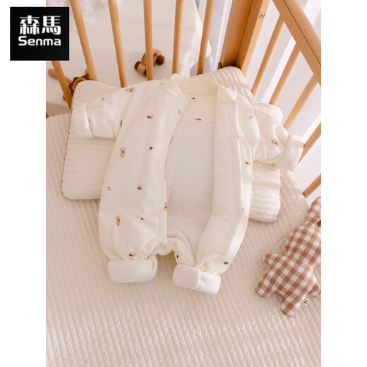 Semir children's baby clothes, pure cotton autumn and winter clothes, quilted and thickened romper clothes, baby boy jumpsuits, home clothes, cotton clothes, full flower hat bear 120g 66cm