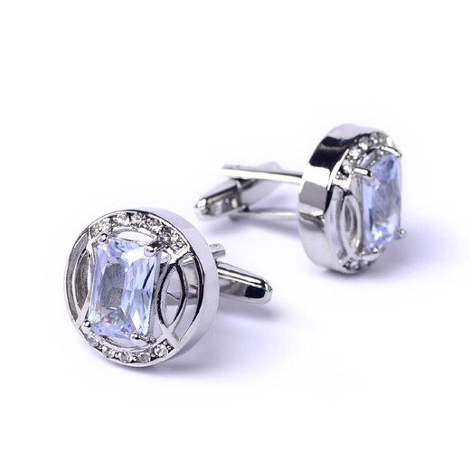 YWZR French shirt cuff buttons for men, light luxury round hollow square diamond silver cuff buttons groom wedding banquet accessories trendy X197 square diamond silver ring 2 pieces