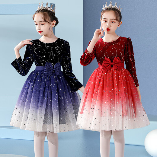 Disney Eleven Children's Performance Costumes Pure Cotton Princess Dress Female Dance Performance Puff Skirt Long-Sleeved Primary School Student Recitation Chorus Costume Long-sleeved Black Boys Overalls as shown in the picture 105 cm