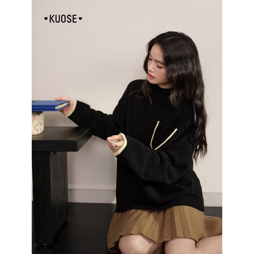 Wide-color black half-high collar inner bottoming top for women 2025 autumn and winter new commuter casual sweater sweater black M