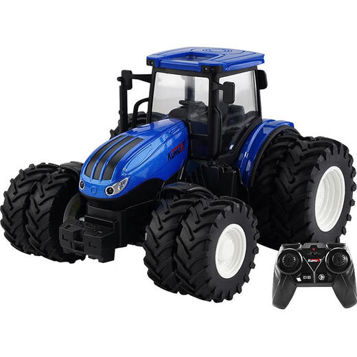 Tractor toy car ornaments children's remote control electric car farm alloy farmer harvester model balloon blue eight-wheel model alloy front color box