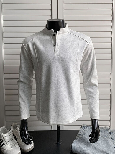 Yingtang Deconstructed Shoulder Sweatshirt Men's Spring and Autumn American Henley Collar Polo Shirt Heavy Loose Jacket LHFS-CX8 Black M