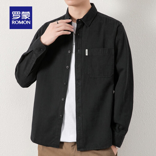 ROMON long-sleeved shirt men's pure cotton no-iron inch shirt 2026 autumn new trendy casual shirt jacket for men 8851 fog blue XL recommended 126-140Jin Jin equals 0.5 kg