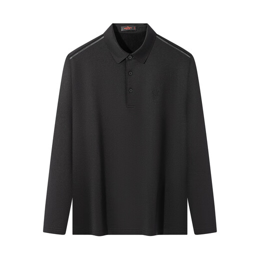 SEVEN outdoor/seamless/high elastic SEVEN easy-care long-sleeved polo shirt men's wool warm lapel T-shirt black L (175/92A)
