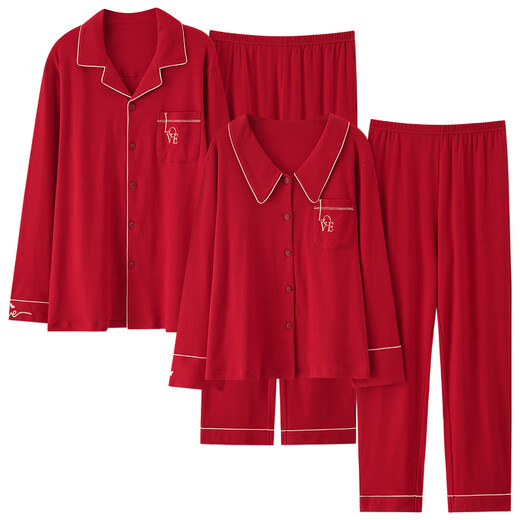 Cat Couple Pajamas Women's Pure Cotton Zodiac Year Red Festive Autumn and Winter Wedding Suits Men's Home Clothes Daily Good Dreams Pure Cotton Comfortable Happy Red 3XL Men's Recommended 180-200 Jin Jin equals 0.5 kg