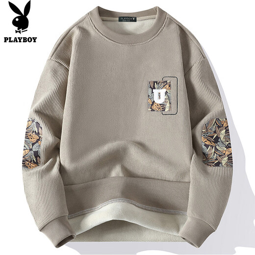 Playboy (PLAYBOY) sweatshirt men's velvet jacket men's autumn and winter long-sleeved T-shirt men's base layer thickened warm tops
