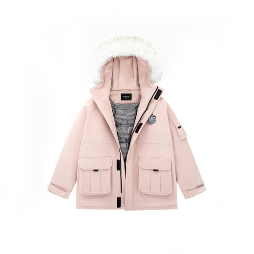 GROUND ZERO Unisex Workwear Wind Sleeve Wall Badge Series Design 90 White Duck Down Hooded Down Jacket Pink 2XL