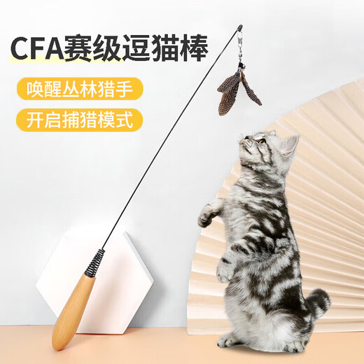 Guangdola Cat Funny Stick Cat Toy Bite-resistant CFA Competition Grade Long Rod Bell Feather Kitten Self-Enjoyment and Boredom Relief Interactive Artifact