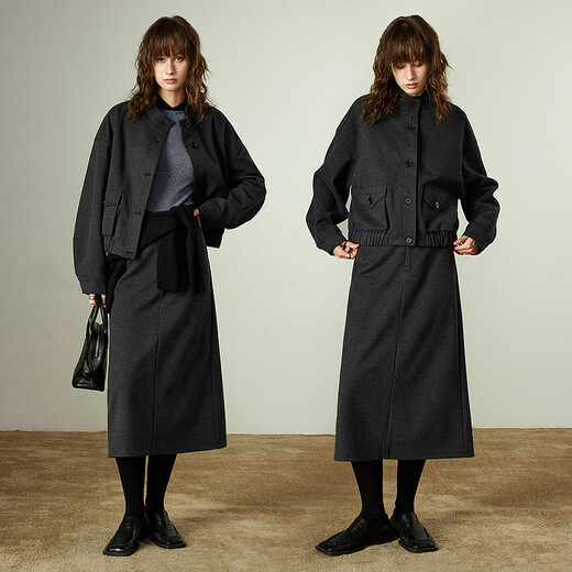 Chuyu Woolen Jacket Women's 2025 Winter New Stand Collar Retro High Intelligence Jacket Loose Top Jacket Black Gray L