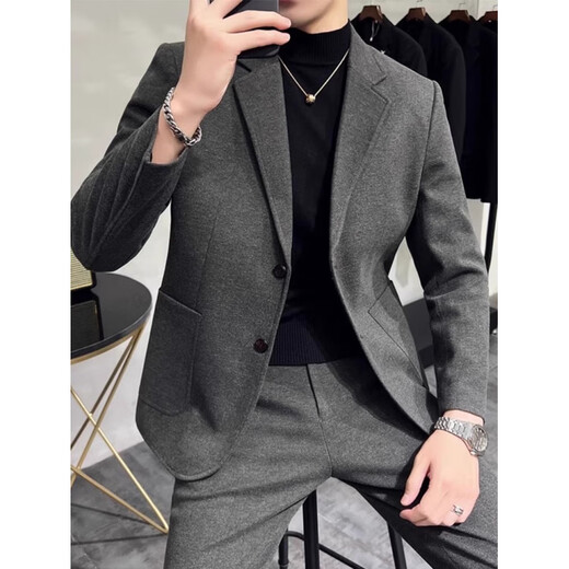 AX Armani woolen blazer men's autumn and winter new high-end business formal casual thickened suit set dark gray suit XL
