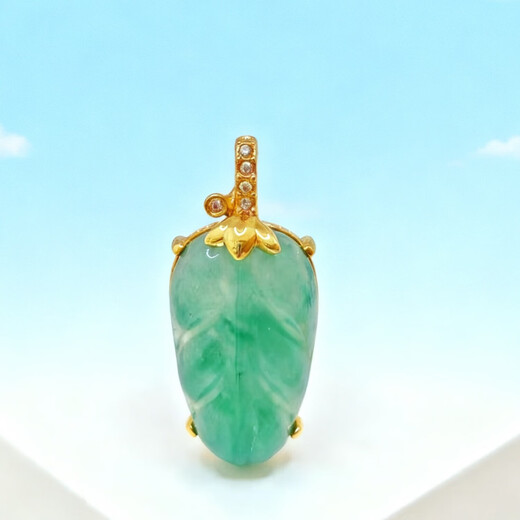 18K gold inlaid leaf pendant with golden branches and jade leaves, Buddha Buddha with big belly, gift for girlfriend, birthday gift for mother, holiday gift, green Buddha Buddha