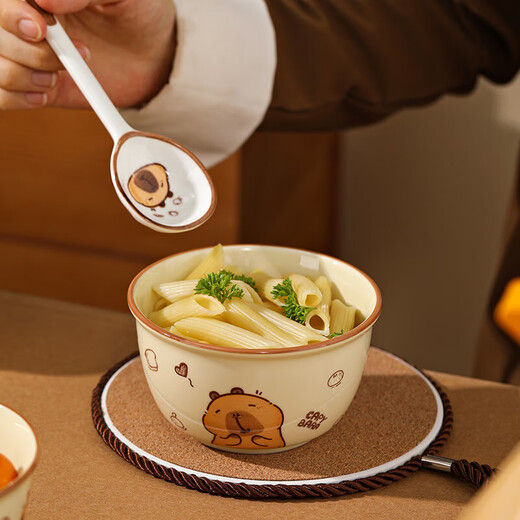 可爱卡皮巴拉斗笠碗4.5英寸饭碗家庭装釉下彩米饭碗精致儿童饭碗 4.5英寸碗【4个装】