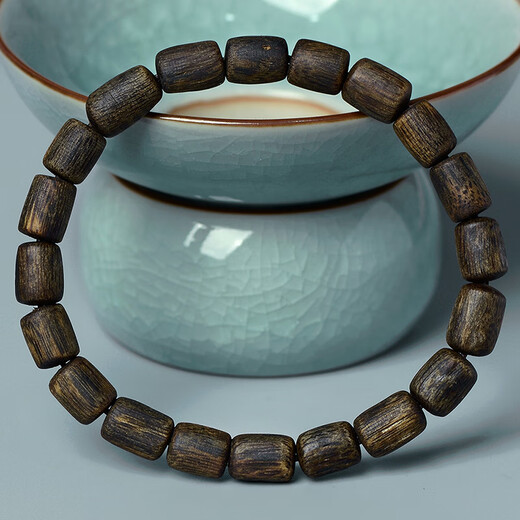 Tanjing submerged water grade Hainan Qi Nan agarwood bracelet barrel beads for men and women bracelets Guoxiang Hainan chess agarwood bracelet [Solute product S9793] Suitable for 16-18cm hand circumference, one thing, one beat sinking water chi Nan agarwood barrel beads