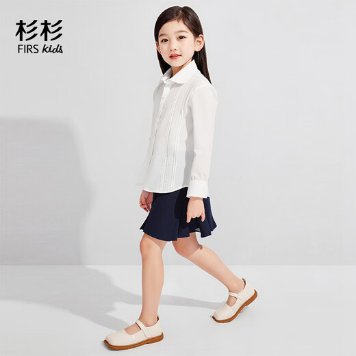 Shanshan Girls' Lace Shirt Children's White Shirt Long Sleeve Primary School Students Autumn and Winter Style Costumes for Middle and Large Children White 140