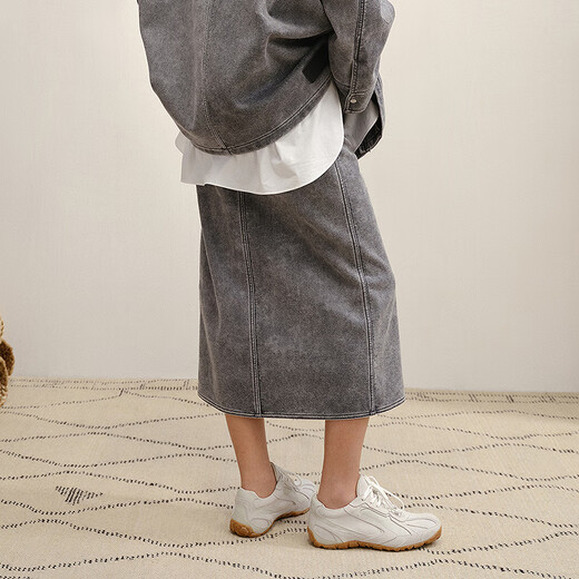 LESS [same style in the mall] 2025 winter new H-type loose casual mid-length waist skirt 2P0D16780 001 black S